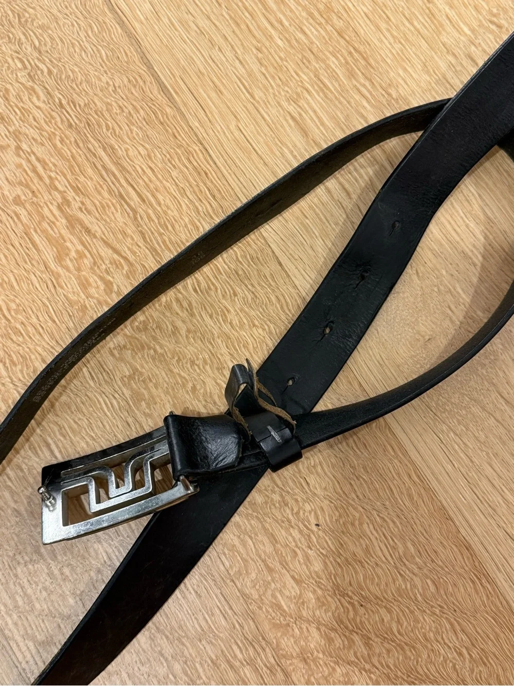 J.Lindeberg Men's Black Leather Belt with Brushed Silver Logo Buckle